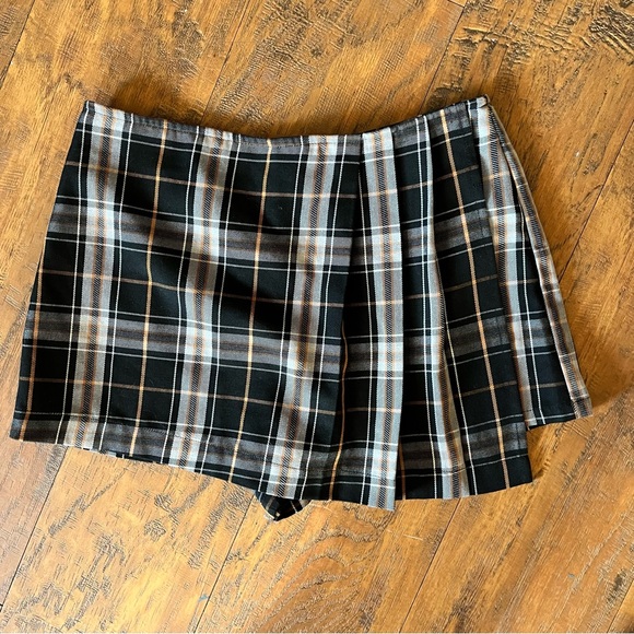 Wmns skort pleated plaid black/orange/grey zip up closure sz medium - Picture 1 of 9